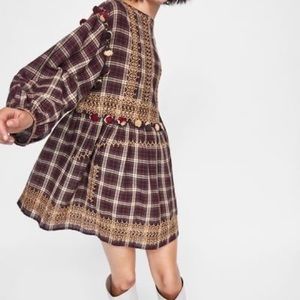 Plaid Dress with Poms Poms